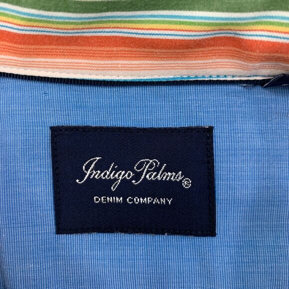 Indigo Palms Shirt Mens S Small Colorful Striped Button Down Flip Cuff Cotton - Picture 5 of 11